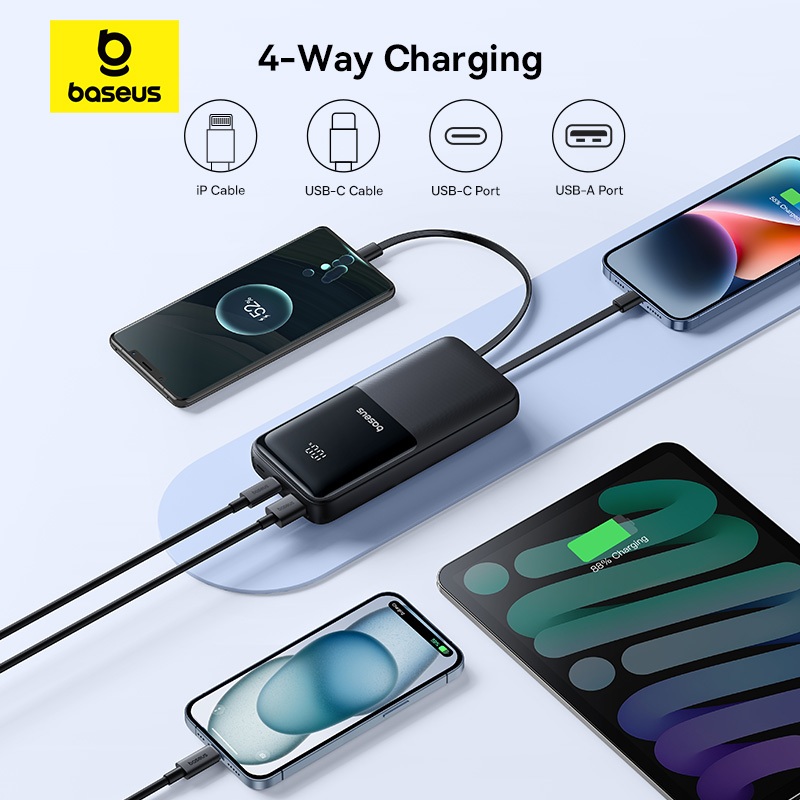 Sạc Dự Phòng Baseus Lipow 22.5W Dual-Cable 20000mAh USB-C & Lightning tích hợp kèm USB to C 3A 0.2m | BigBuy360 - bigbuy360.vn