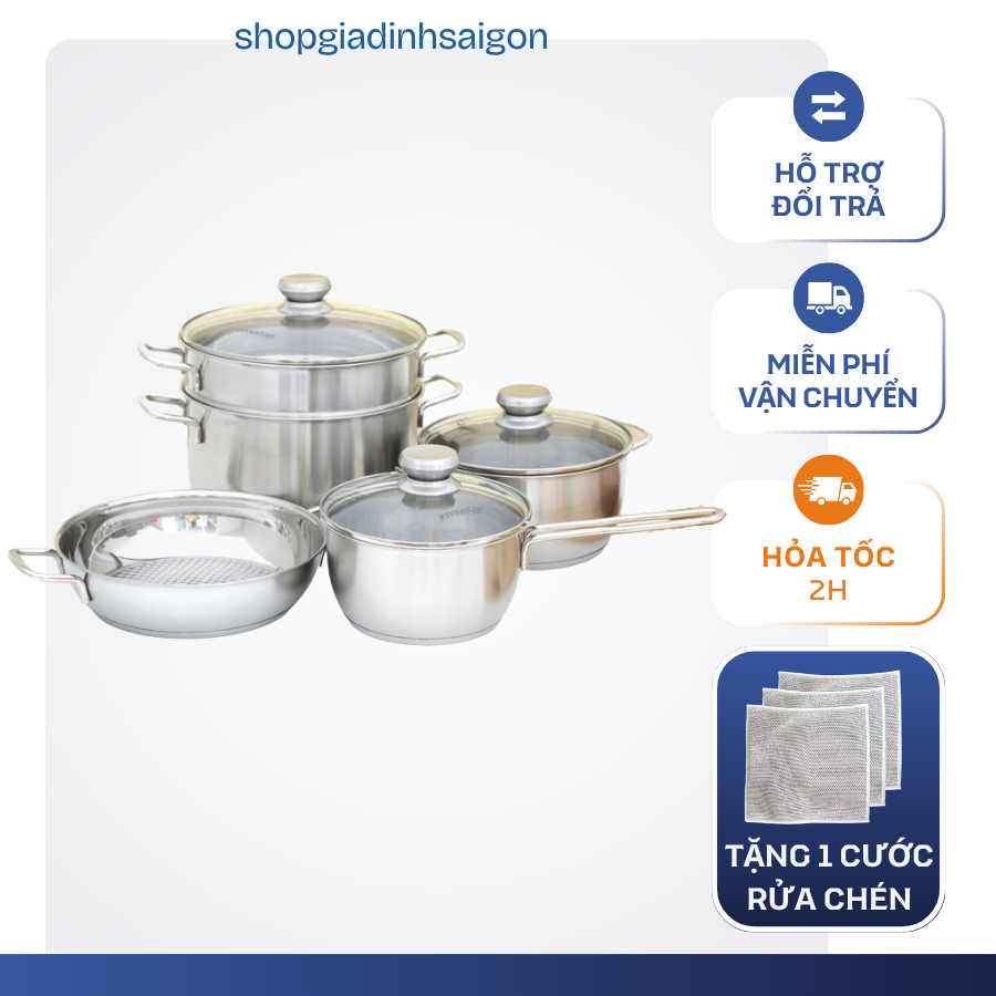 BỘ NỒI INOX 5 CHIẾC FIVESTAR NẮP KÍNH CHÍNH HÃNG