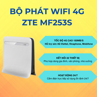 Cục phát wifi từ sim 4g zte mf253s mf253 bộ phát wifi 3g 4g , tốc độ 150mb, hỗ trợ 32 kết nối, hoạt động 24/24