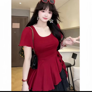  áo cổ vuông tay ngắn vạt bèo cột dây eo bigsize 40-120kg 