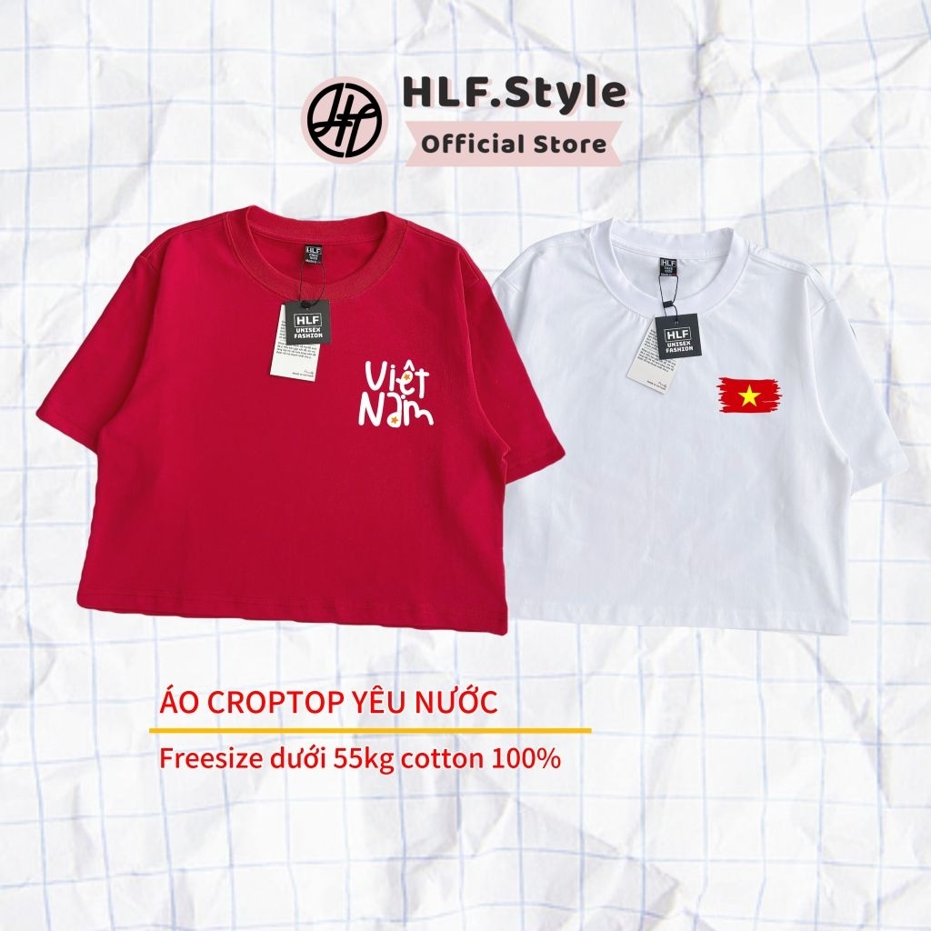 Áo thun croptop yêu nước Việt Nam freesize dưới 55kg, áo kiểu nữ croptop HLF