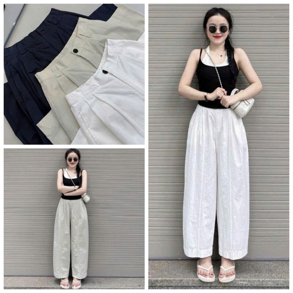 Quần Ống Rộng Nữ Chất Kaki Gió Lụa Loại Đẹp Không Nhăn Mềm Mát Lưng Chun Sau Cạp Cao Tôn Dáng MA789