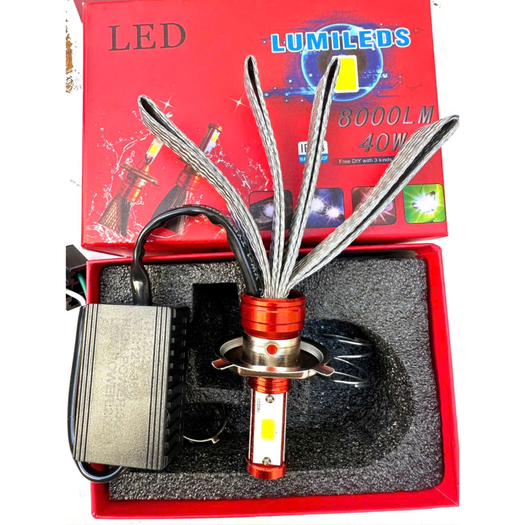 Bóng led xe máy,Bóng led 3 tim hộp đỏ chân đa năng,Đèn led pha xe máy,Đèn led xe máy,Bóng đèn xe máy