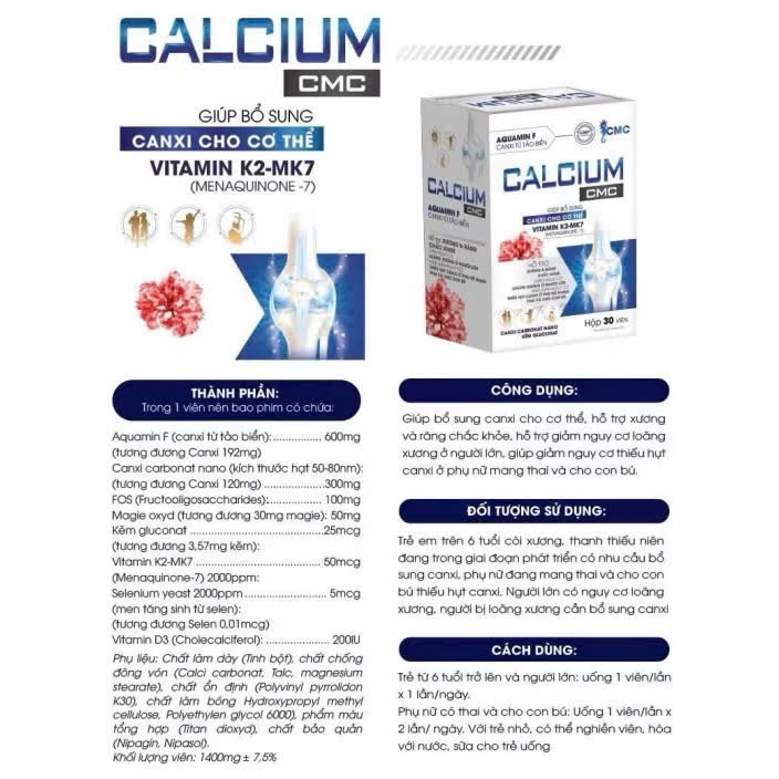 CALCIUM CMC CANXI TỪ TẢO BIỂN AQUAMIN F HỘP 30 VIÊN