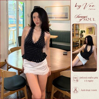  Áo yếm đen chấm bi Maly Top ByVeeStyle áo cổ yếm có mút ngực thắt dây dễ phối đồ đi chơi chụp ảnh 
