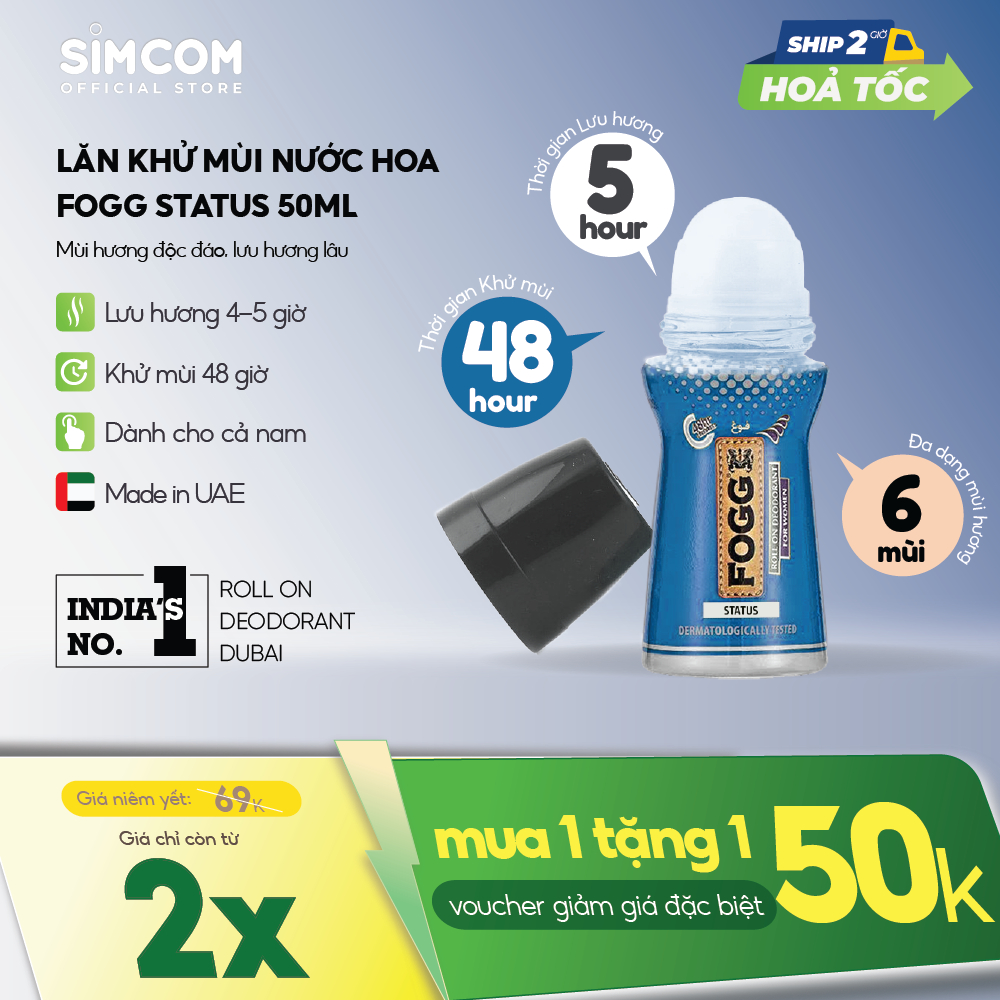 Lăn khử mùi FOGG Status chính hãng hương nước hoa dùng cho nam, lăn nách giảm mùi hôi mùi cơ thể