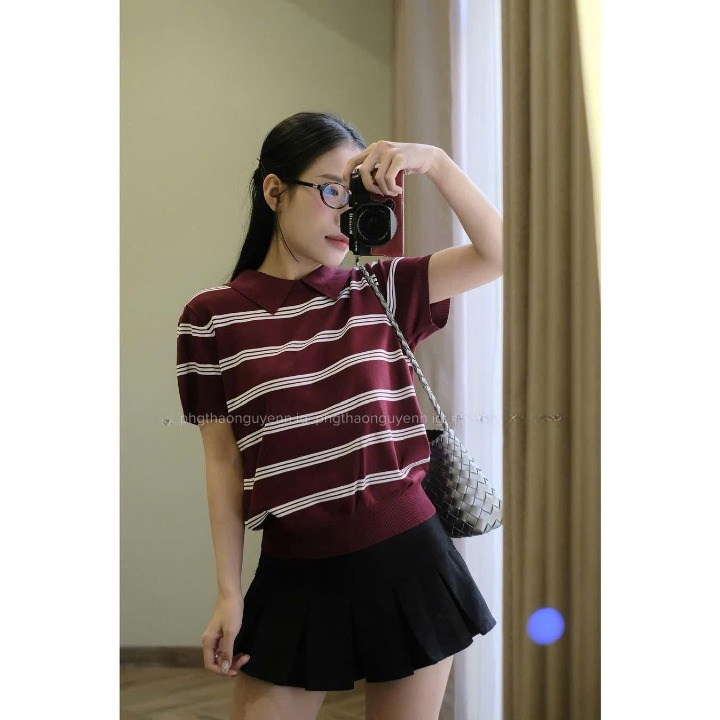 Áo  Len Cổ Bẻ Kẻ Sọc Đỏ Trắng – Chất Len Mềm Mịn, Phong Cách Trẻ Trung Năng Động HA1 | BigBuy360 - bigbuy360.vn