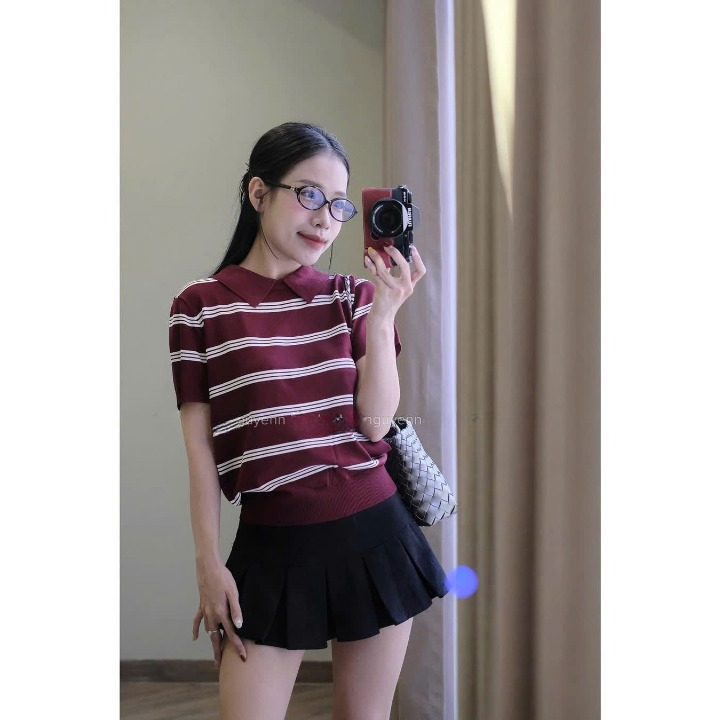 Áo  Len Cổ Bẻ Kẻ Sọc Đỏ Trắng – Chất Len Mềm Mịn, Phong Cách Trẻ Trung Năng Động HA1 | BigBuy360 - bigbuy360.vn