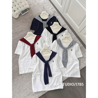    tặng khăn   Áo phông thêu ngựa kèm khăn thuỷ thủ form vừa dài 60cm- chất mỏng mặc hè 