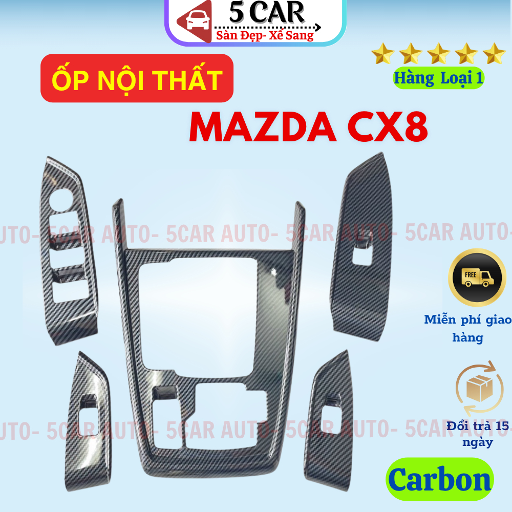 Ốp nội thất xe Mazda CX8, CX-8 hàng chuẩn theo xe - có titan, vân đá, vân carbon, ốp củ cần số CX8