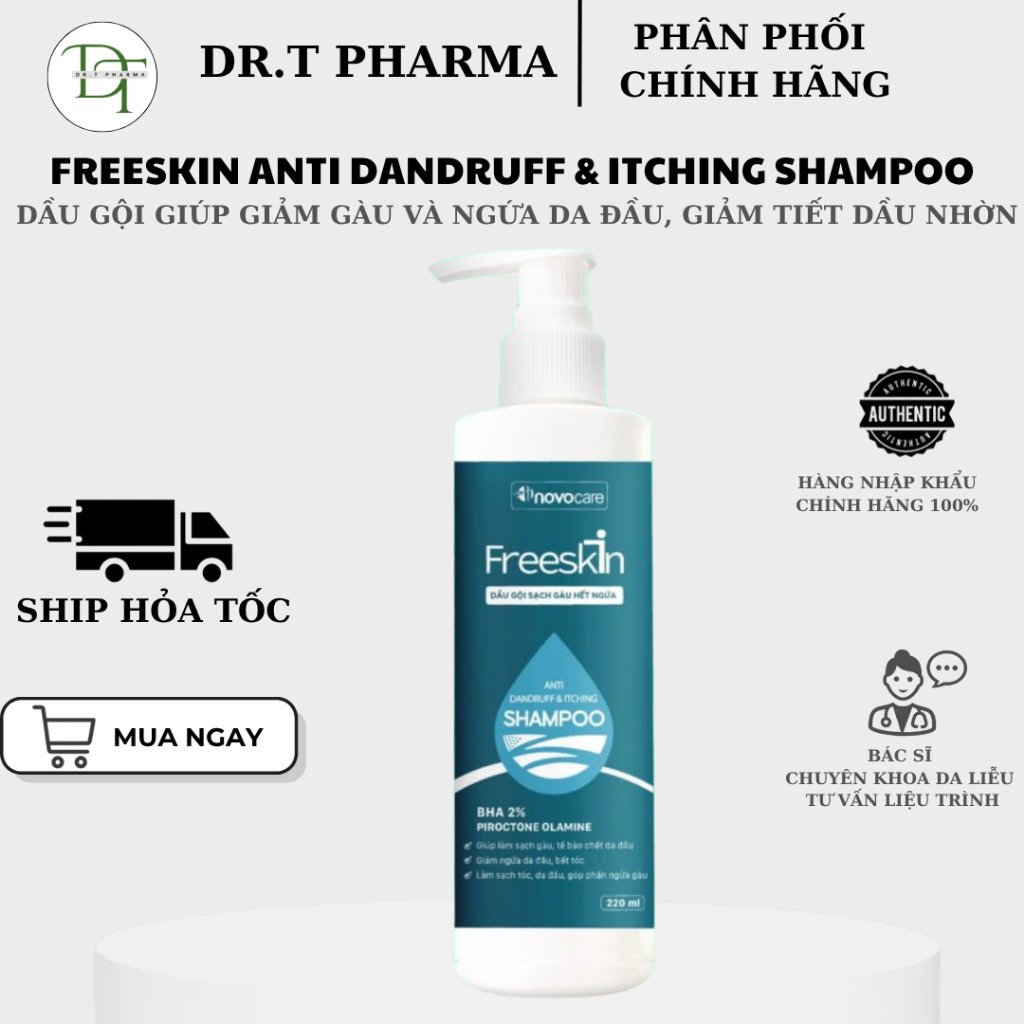 (TEM CÔNG TY) Dầu gội sạch gàu ngứa Novocare - Freeskin Anti - Dandruff & Itching 220ml