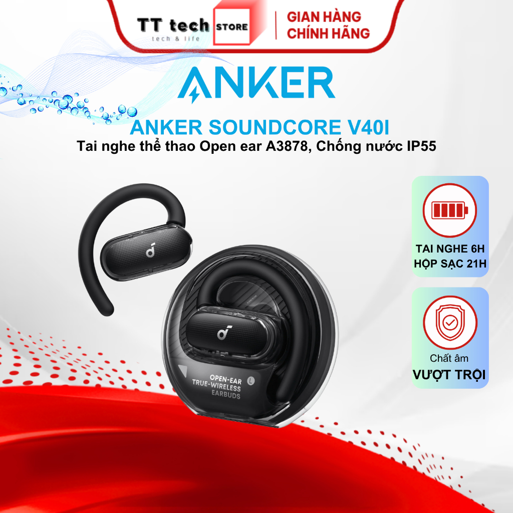 Tai nghe Bluetooth Thể thao Anker Soundcore V40i A3878, Điều chỉnh kích cỡ, Âm trầm mạnh mẽ