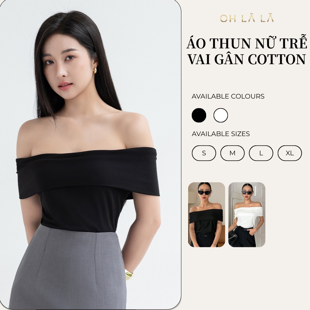 (OHLALA) Thun Nữ Trễ Vai Gân Cotton Co Giãn 4 Chiều Ohlalalabel – Off Shoulder Foldover Tee | Form Ô