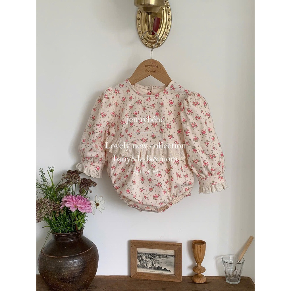 Bodysuit dài tay hoa nhí ren tiểu thơ Jenny Bé Bé [size 73-90]