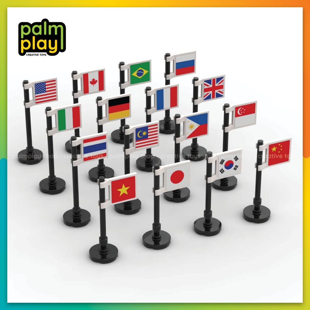 Mô hình quốc kỳ mini, lá cờ các nước - Đồ chơi gạch lắp ráp - 5 chiếc gồm cây cờ 48~53mm và sticker
