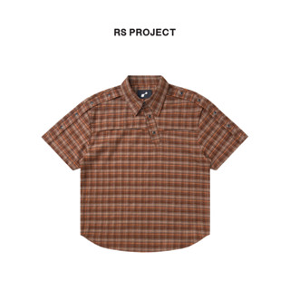 Áo Polo Boxy Fit Caro ROSS STUDIO Nút Bấm Chất Vải Co Giãn Ngắn Tay - Y/RS BROWN POLO