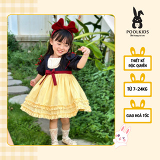 [TẶNG KÈM BĂNG ĐÔ] Váy Công Chúa Bạch Tuyết Cho Bé Gái Chất Cotton Mềm Mịn 7-24kg Kèm Băng Đô Pool Kids Cao Cấp