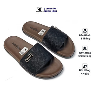 Dép da nam quai ngang RANYBELT GIÀY NAM CAO CẤP đế cao su chống trơn trượt RT17 màu Đen Mặt nâu