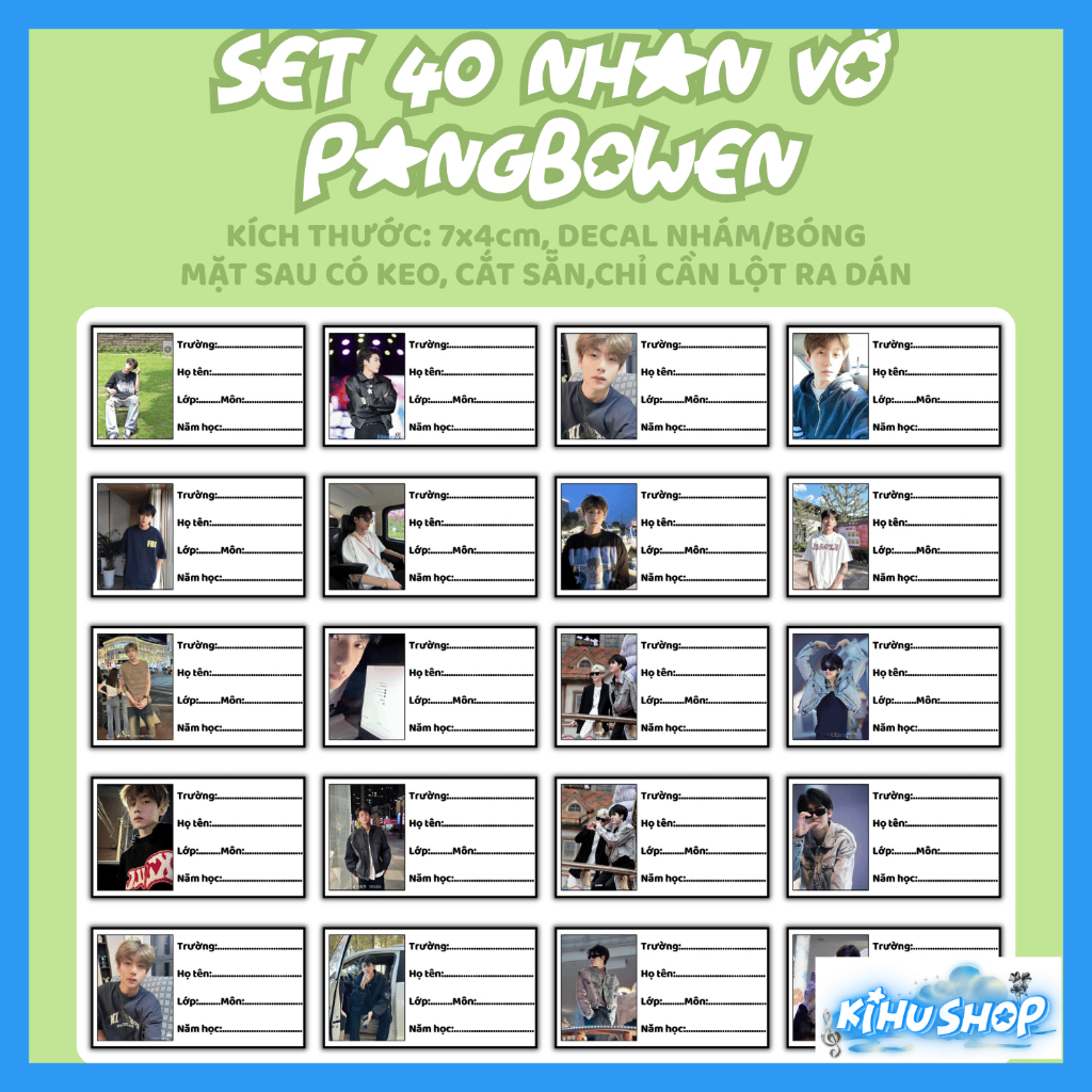[KIHU] Set 40 Nhãn Vở PangBowen Như Hình Mẫu Mới 2026 Sticker Nhãn Dán Tiện Dụng