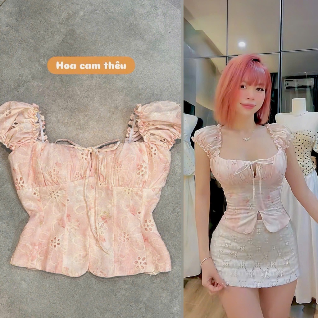 KATIE TOP -  Áo croptop tay con nhún chất linen ướt, phía sau có chun co dãn size SML | BigBuy360 - bigbuy360.vn