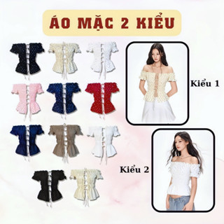 Áo Smocking SAIGONESE Hoạ Tiết Chấm Bi Nhún Bo Thun Cotton Trễ Vai Đan Dây Mặc 4 kiểu Mùa Hè Cho Nữ m6032