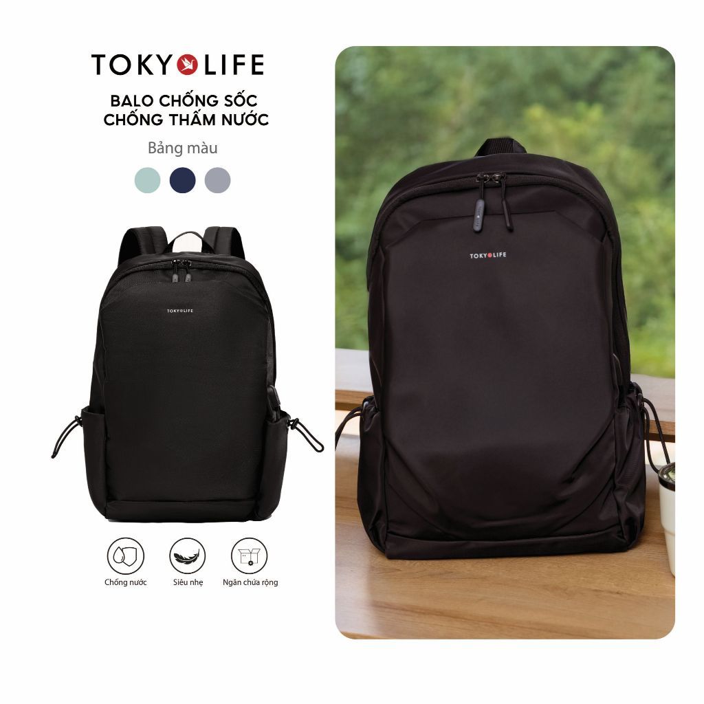 Balo đi học basic TOKYOLIFE chống thấm nước, chống sốc nhiều ngăn 40005014 (29.0x14.0x43.0cm)