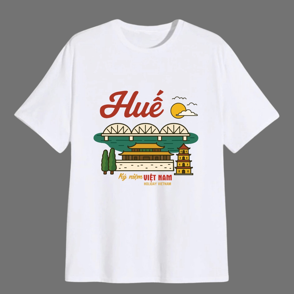 Áo phông unisex kỉ niệm Huế Việt Nam - Áo Phông Trắng Đen Xám Nam Nữ Form Xuông, Không Xù Lông [Viet