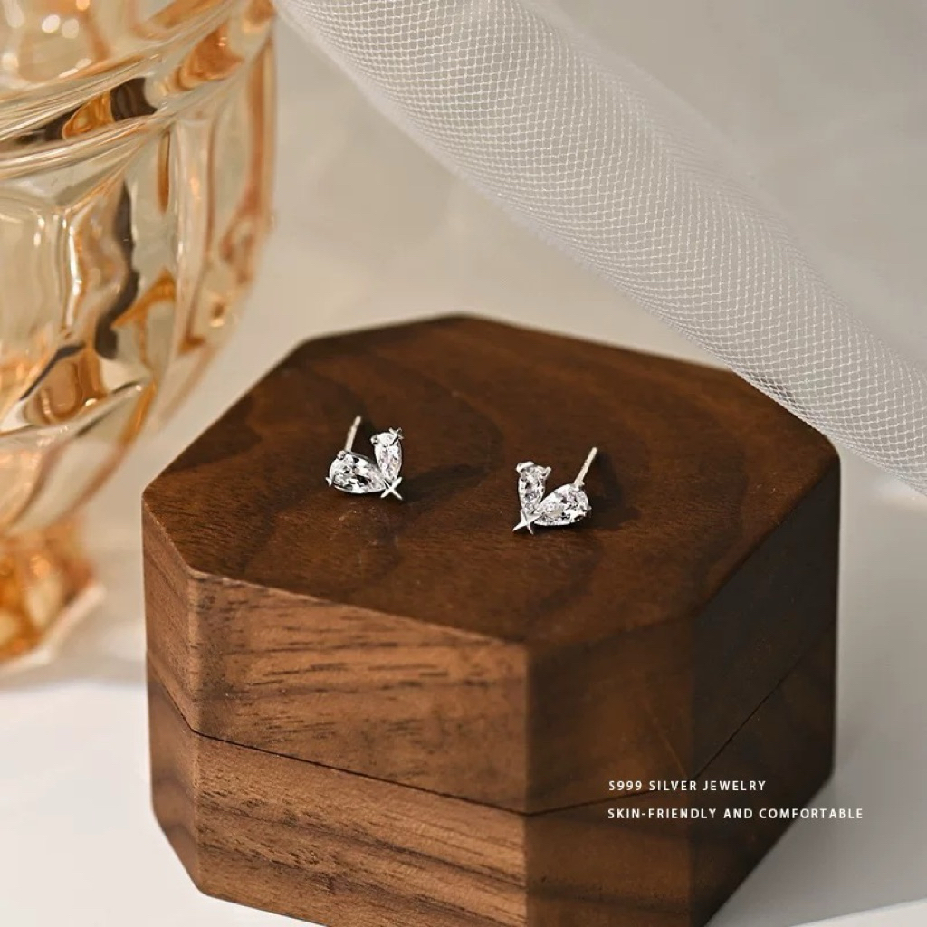 Khuyên tai bạc nữ, bông tai trái tim đá Heartie Earing