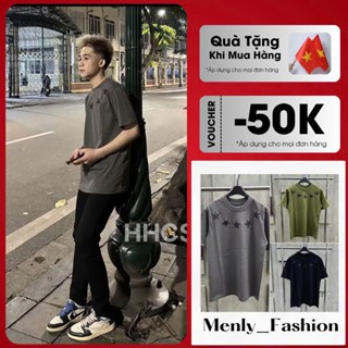 Áo Phông Nam Nữ Premium Cotton Thêu Năm Ngôi Sao Da Quanh Cổ Dày Dặn Đơn Giản Basic Boy Phố