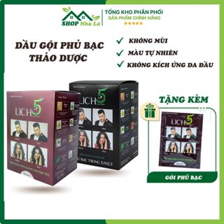  Dầu gội nhuộm tóc phủ bạc lich5 cỏ cây hoa lá hộp 10 gói màu nâu đen tự nhiên không kích ứng da đầu 