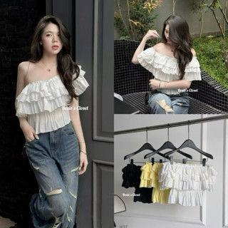 Áo Trễ Vai Bèo Tầng Xốp Nhún Mặc 3 Kiểu Form Croptop”HELI top” siêu xinh-Dành Cho Nữ