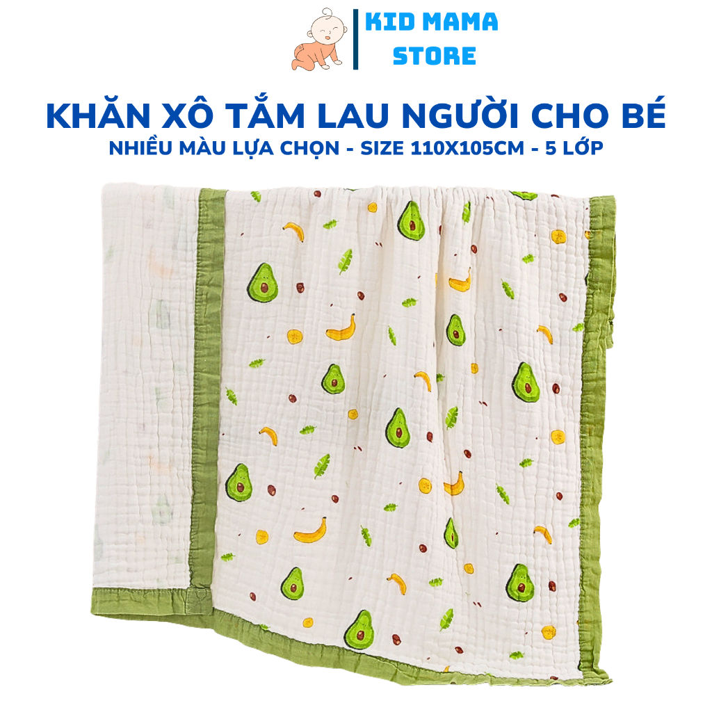 Khăn xô tắm cho bé sơ sinh Jubon 105x110cm bo viền , khăn quấn mềm mại, thấm hút, không bụi vải