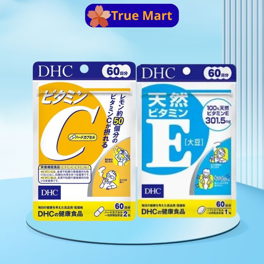 Combo viên uống DHC vtm E 60 viên + vtm C  120 viên hỗ trợ giúp trắng sáng da, mờ thâm, cải thiện da