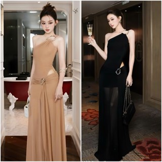 Đầm dự tiệc lệch vai A112 lưới đính khoan charm sang chảnh 2 màu - Akara Closet