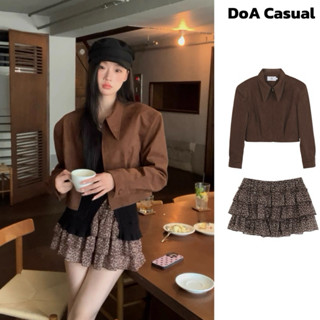   NEW 2025  Áo khoác da lộn crotop DoA Casual  áo khoác màu nâu choco sáng da phòng cách Hàn Quốc 