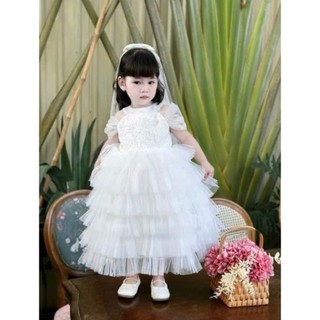   tặng kèm lúp  váy công chúa váy dự tiệc dáng cổ yếm trễ vai chân voan 6 tầng 8-32kg phom dài rộng lấy chuẩn size  