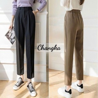  Quần tây baggy nữ lưng cao chun sau co giãn công sở màu đen nâu dáng dài Quần baggy nữ đi học sinh cạp cao Vải mềm trơn 