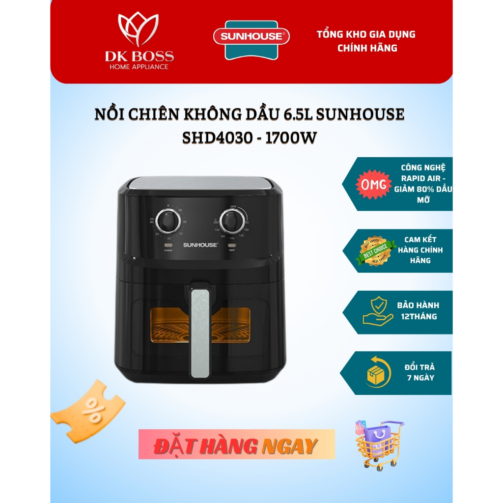 NỒI CHIÊN KHÔNG DẦU 6.5L SUNHOUSE SHD4030 - 1700W