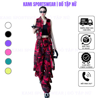  Bộ thể thao nữ áo gile và quần jogger kaki ống xuông rộng chuyên nhảy zumba dân vũ shuffle dance BD03 