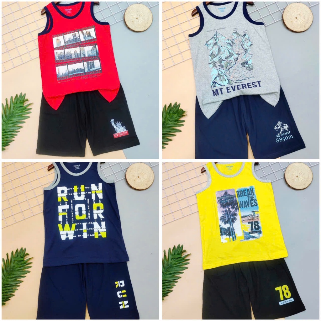 Bộ ba lỗ sát nách bé trai Hozzy size đại cồ 30-65kg chất 100% cotton mềm mát (K7-2)