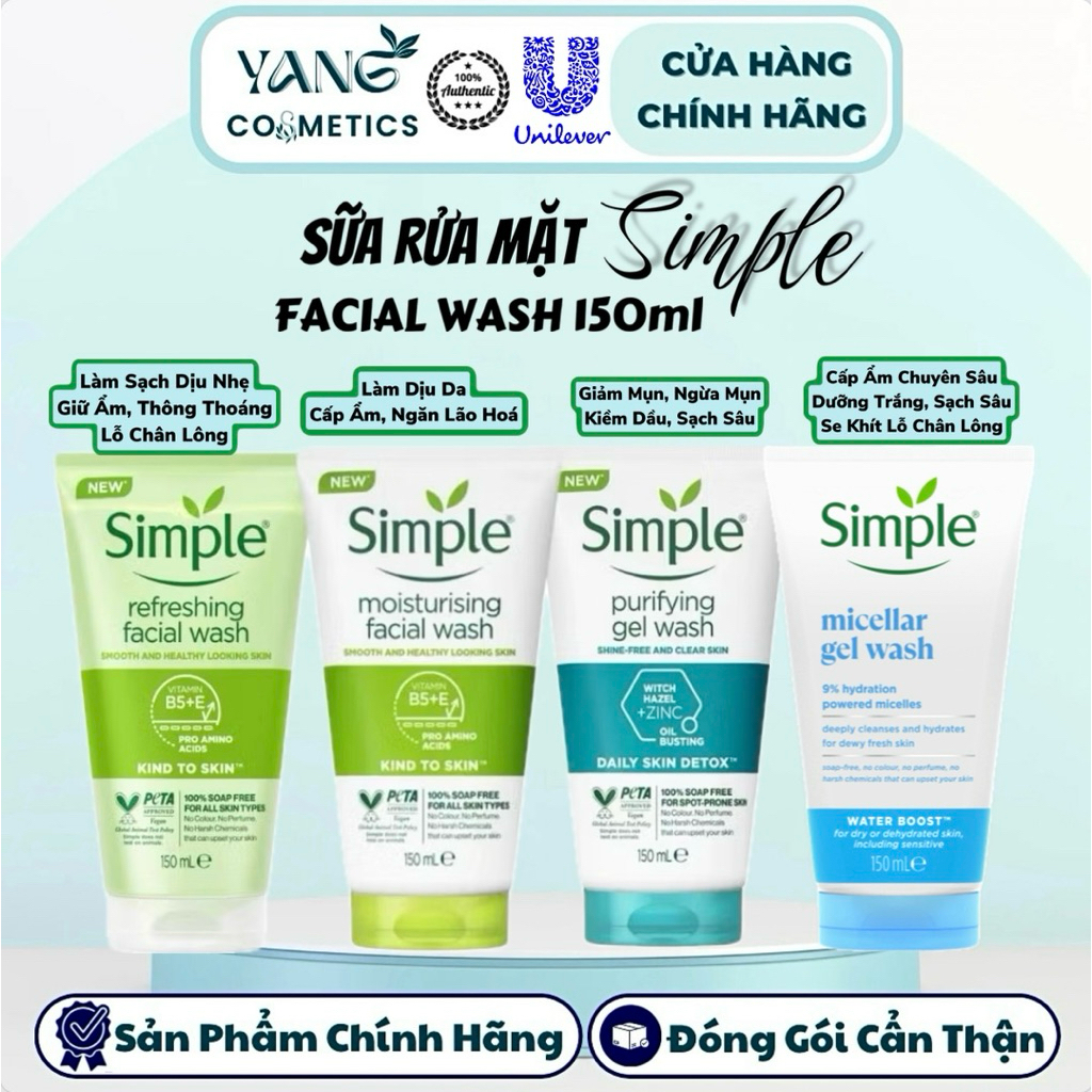 Sữa Rửa Mặt Simple Cho Mọi Loại Da 150ml, Gel Rửa Mặt Simple Facial Wash Gel Wash
