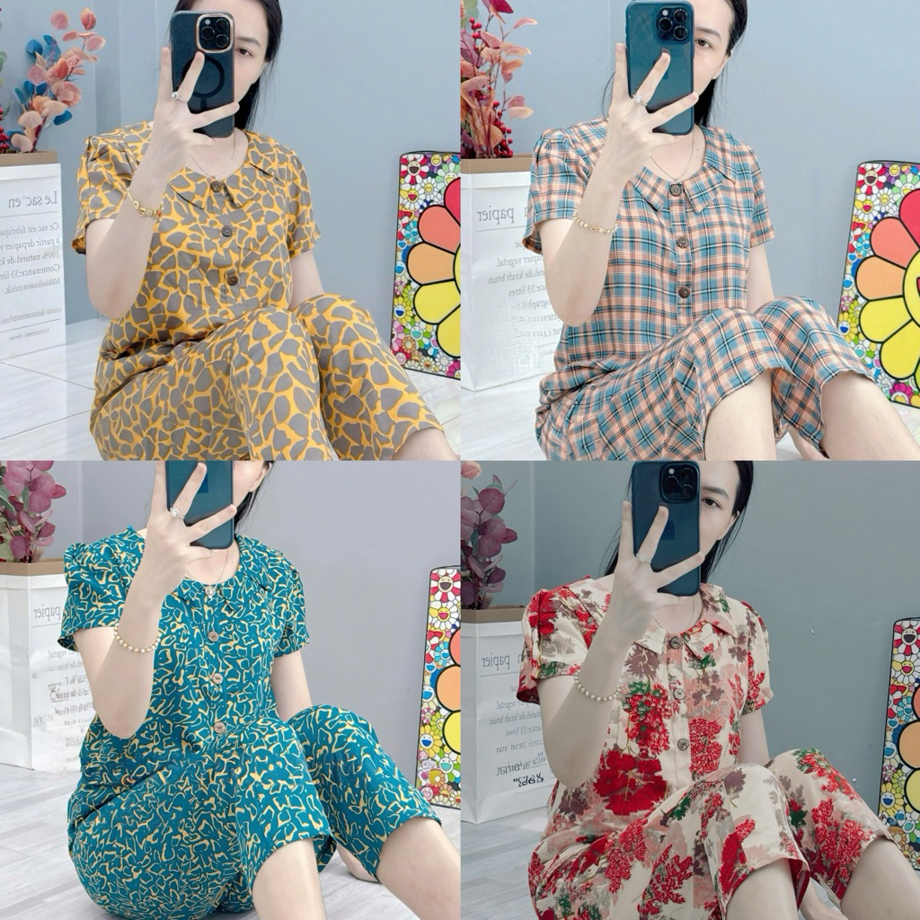  {Quần 9 Tấc } Đồ Bộ Cổ 4 Lá Vải Lụa Mango 