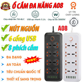 Ổ Cắm Điện Đa Năng chịu Tải 3000W, 2 Nồi Lẩu, Nồi Chiên Không Dầu, Thiết Kế An Toàn Chống Cháy Chống Giật Có 6 Cổng USB