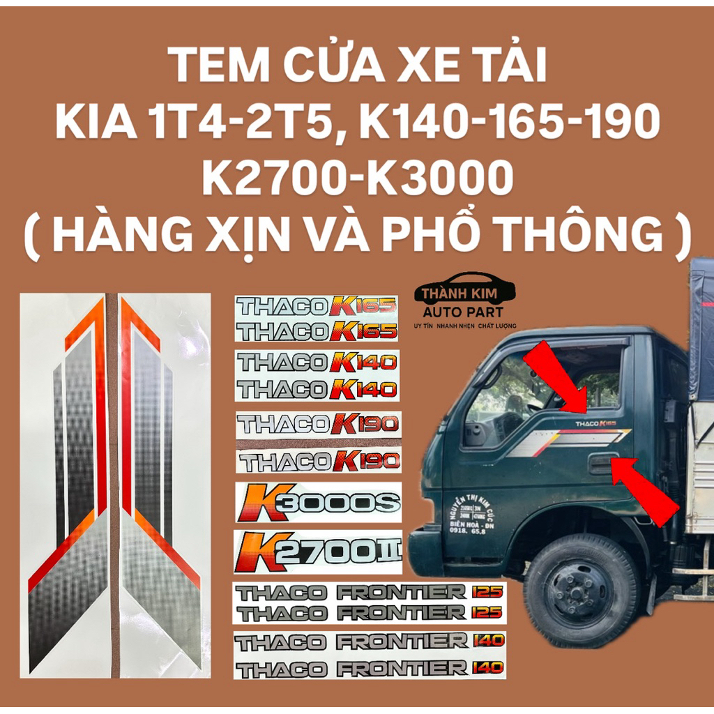 TEM CỬA XE TẢI KIA THACO KIA 1T25, 1T4, 2T5, K3000, K27000, K140, K165, K190