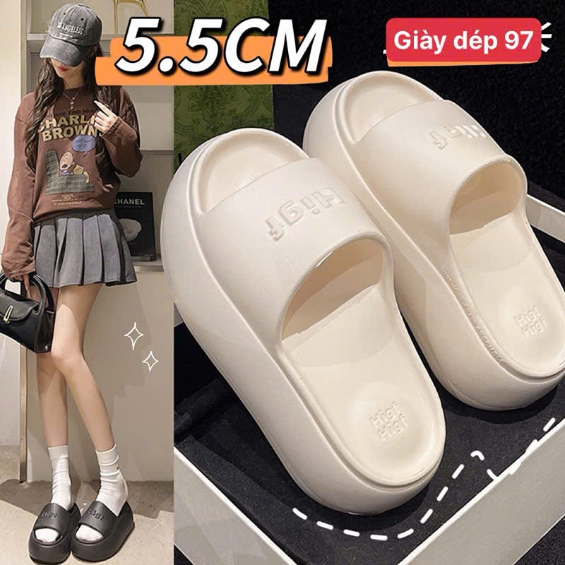  dép bánh mì nữ quai ngang đi mưa girl phố thời trang học sinh nâng chiều cao 5cm chống trơn-giày dép 97 