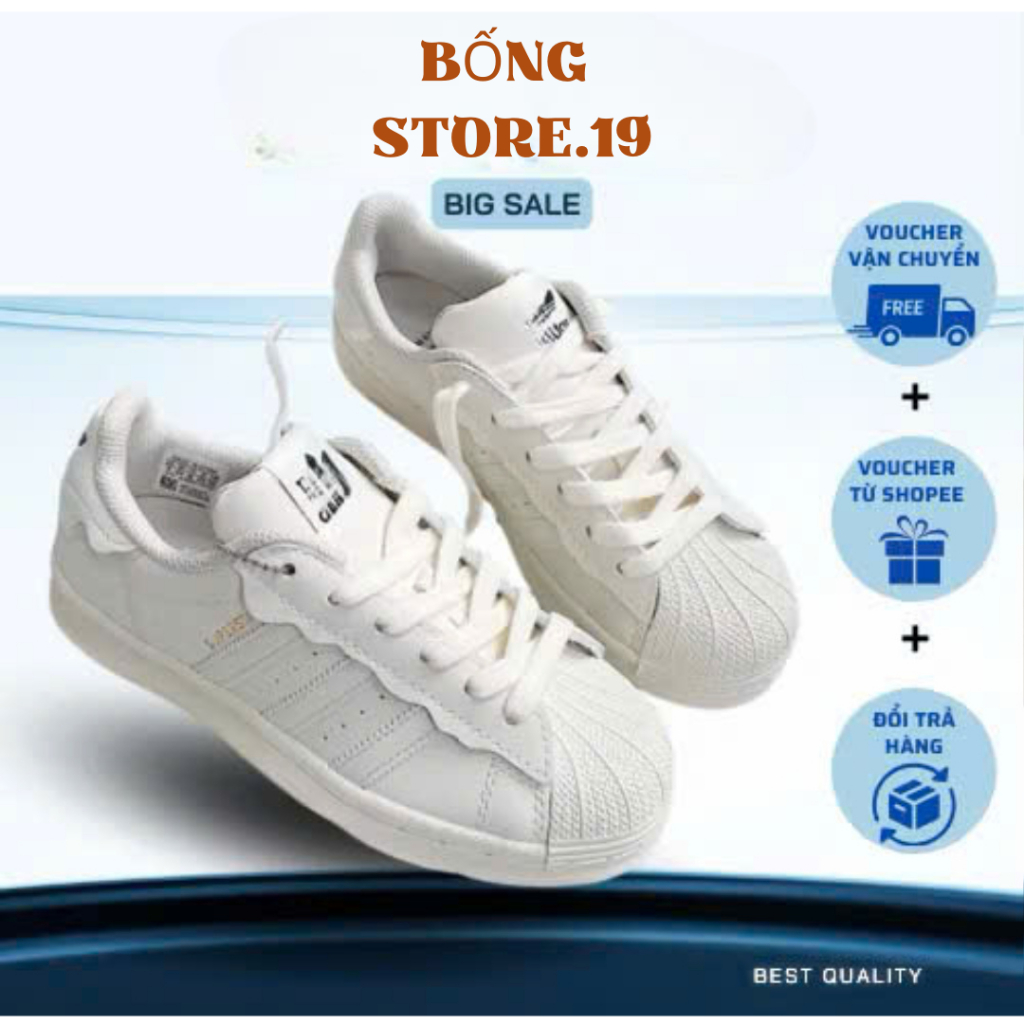 Giày Adid Superstar Das Sò 3 Màu Kem, Hồng, Xanh, Giày thể thao Adidas Sò Trắng bản Best-N19