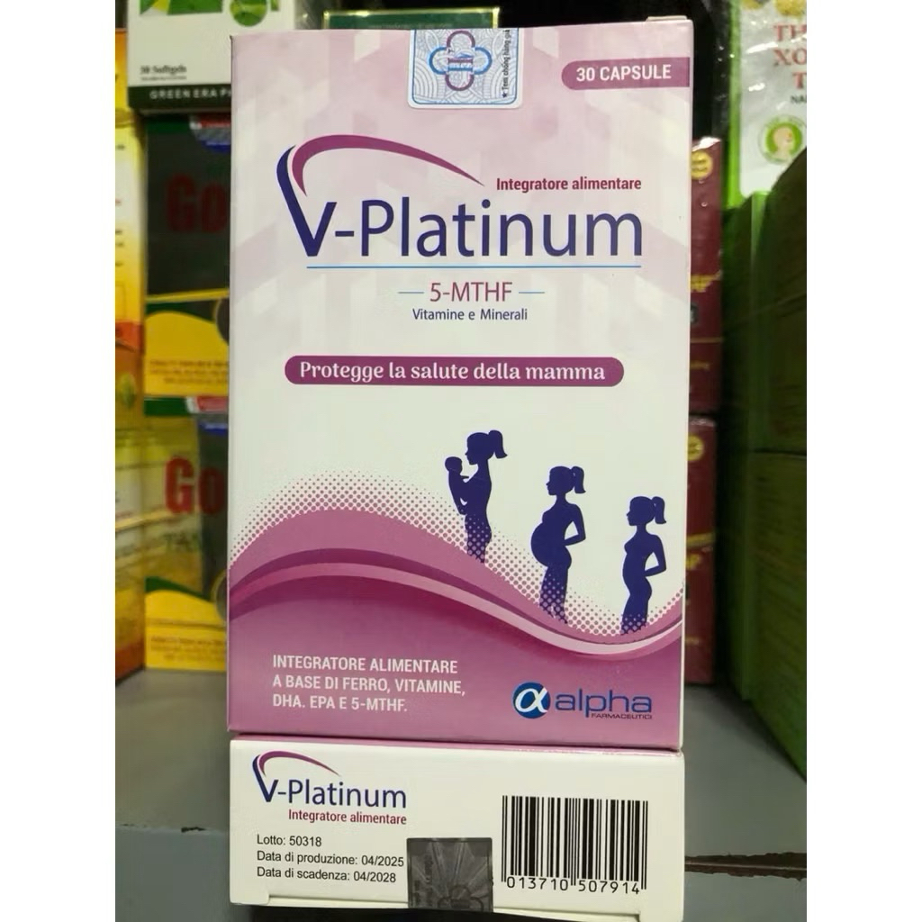 ( Chính hãng Nhập khẩu ) Viên uống V-Platinum 5-MTHF hộp 30 viên của Ý giúp bổ sung sắt và acid foli