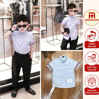  sơ mi cộc tay bé trai mix viền tay áo phong cách boy phố 5333 