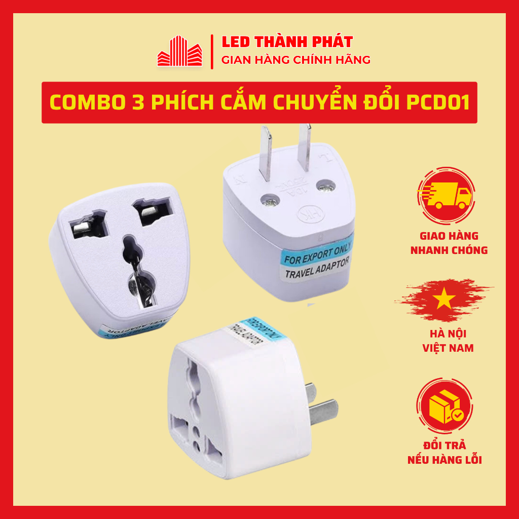 Ổ Chuyển Đổi Phích Cắm Từ 3 Chân Sang 2 Chân Nguồn 220V Màu Trắng PCD01