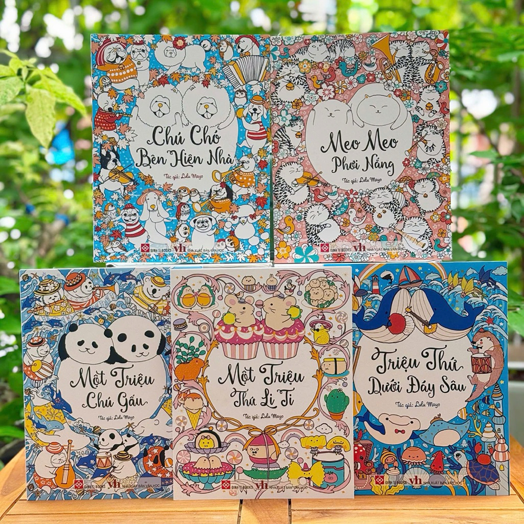 Sách - Tranh Tô Màu Thư Giãn 5 Cuốn Lulu Mayo: Meo Meo, Gấu Panda, Li Ti, Đại Dương, Chó Con( Đinh T